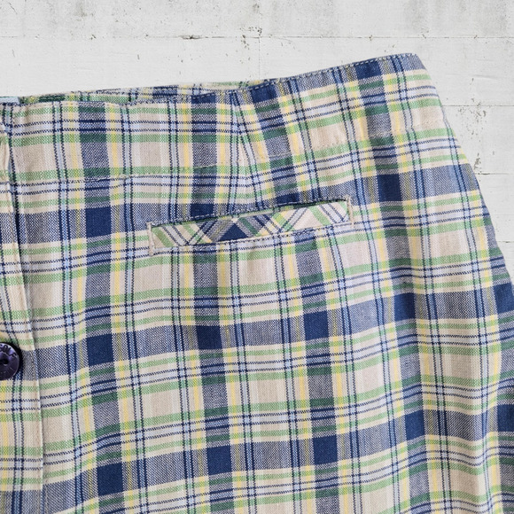 Y2K Liz Claiborne Cream Navy Plaid Linen Blend Retro Sportswear Skort Size 14 - Picture 3 of 8